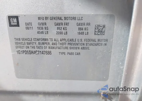 2012 Chevrolet Cruze Ls from USA, damaged, VIN 1G1PD5SH4C7147686